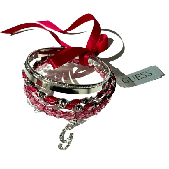 NWT Guess 6pc bangle bracelet pink silver - Picture 3 of 3